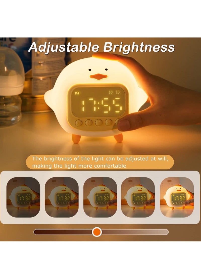 lovely Alarm Clock Kid's Fun Duck Wake Up Alarm Clock Silicone Rechargeable Portable Lamp Night Light for Kids' Bedroom Decoration Birthday Gift Yellow