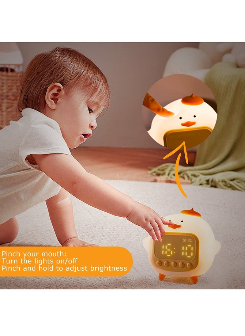 lovely Alarm Clock Kid's Fun Duck Wake Up Alarm Clock Silicone Rechargeable Portable Lamp Night Light for Kids' Bedroom Decoration Birthday Gift Yellow