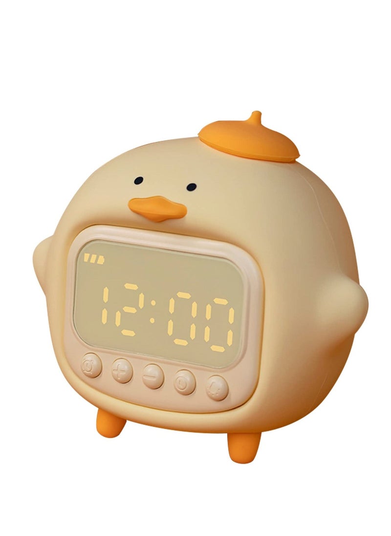 lovely Alarm Clock Kid's Fun Duck Wake Up Alarm Clock Silicone Rechargeable Portable Lamp Night Light for Kids' Bedroom Decoration Birthday Gift Yellow