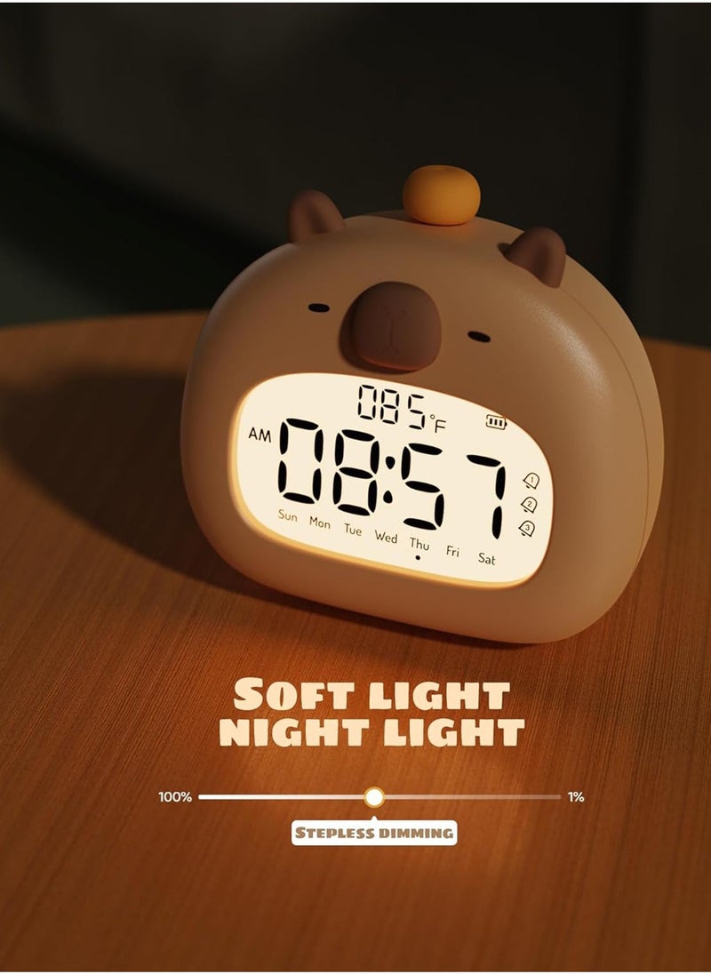 Capybara Alarm Clock for Kids, Ready to Rise Children's Sleep Trainer, Capybara Clock Dimming Night Light, OK to Wake Alarm Clock for Toddlers Boys Girls