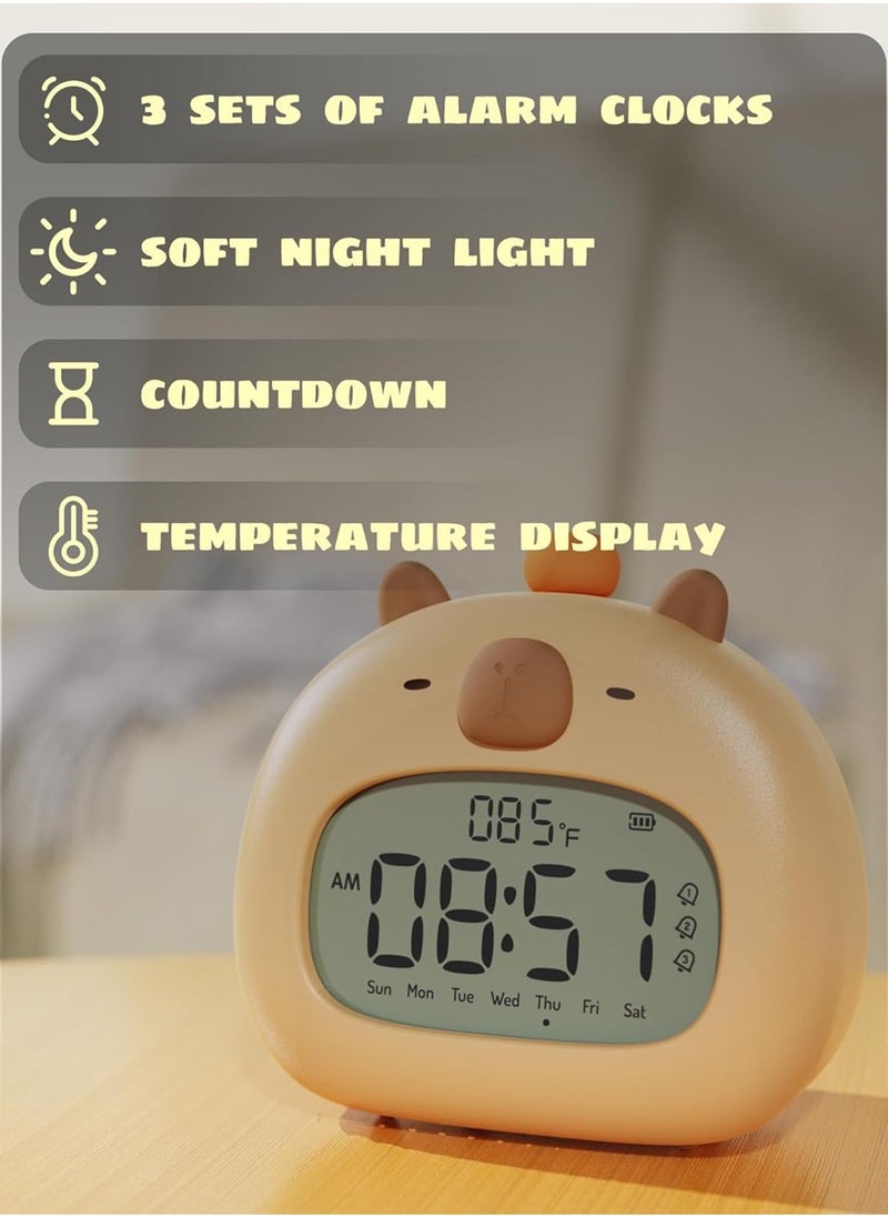 Capybara Alarm Clock for Kids, Ready to Rise Children's Sleep Trainer, Capybara Clock Dimming Night Light, OK to Wake Alarm Clock for Toddlers Boys Girls