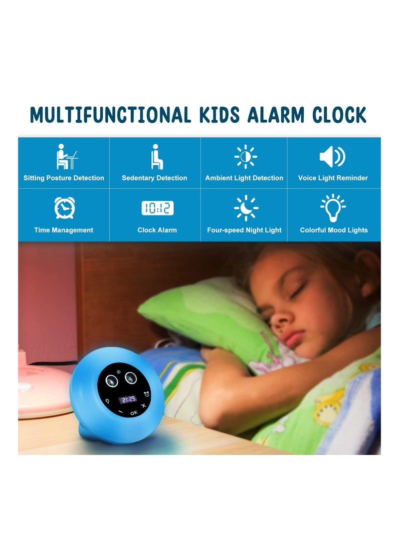 Kids Night Light Alarm Clock, Toddler Sleep Training Clock with 7 Color Night Light and Voice Wake Function, 0-100% Dimming for Kids Bedside Bedroom Clock, Girl/Boy Bedroom Gift.