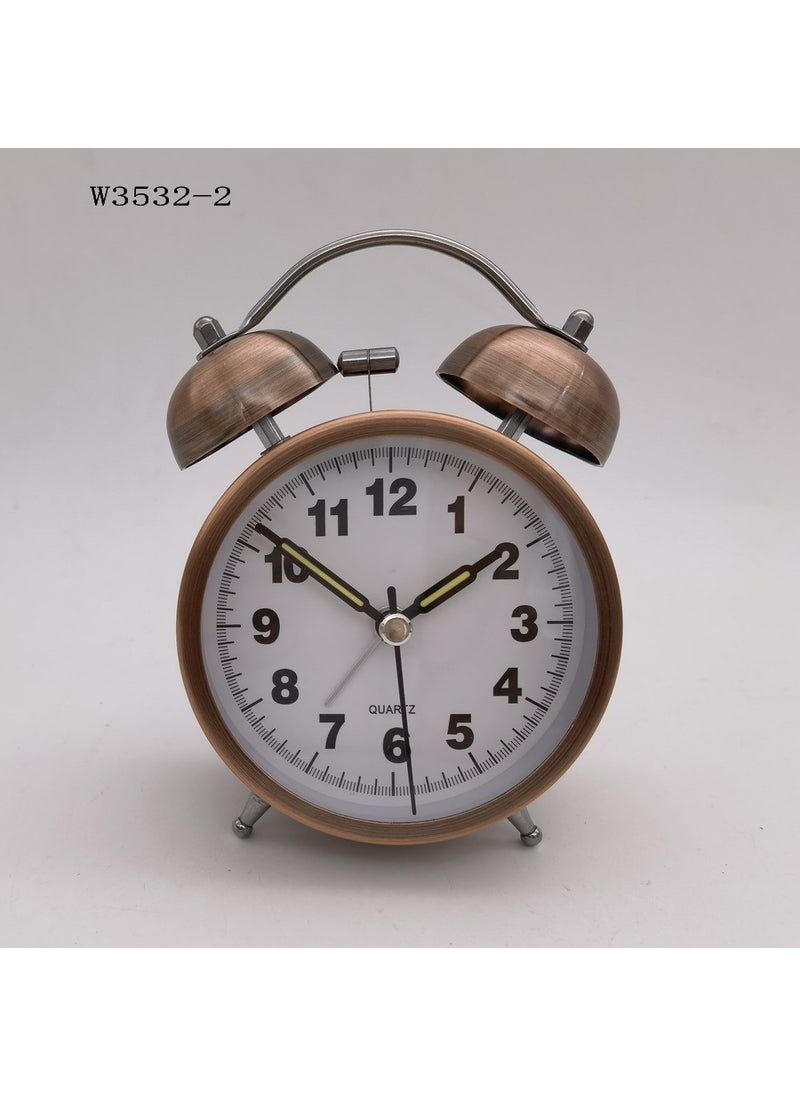 3.5 Twin Bell Alarm Clock Silent Sweep Copper W3532-2 luminous needle