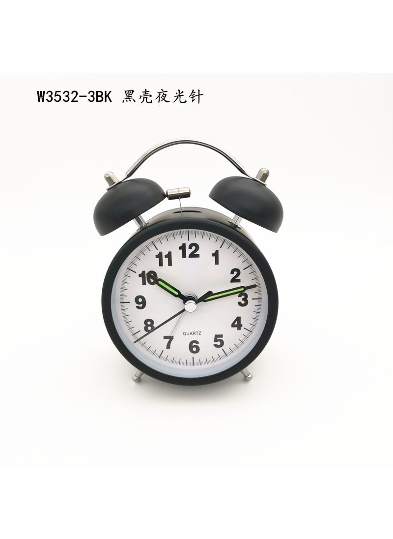 3.5 Twin Bell Alarm Clock Silent Sweep Copper Black W3532-3 luminous needle