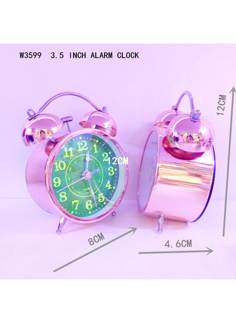 3.5 Twin Bell Alarm Clock Silent Sweep Copper Rose Golden Green W3599