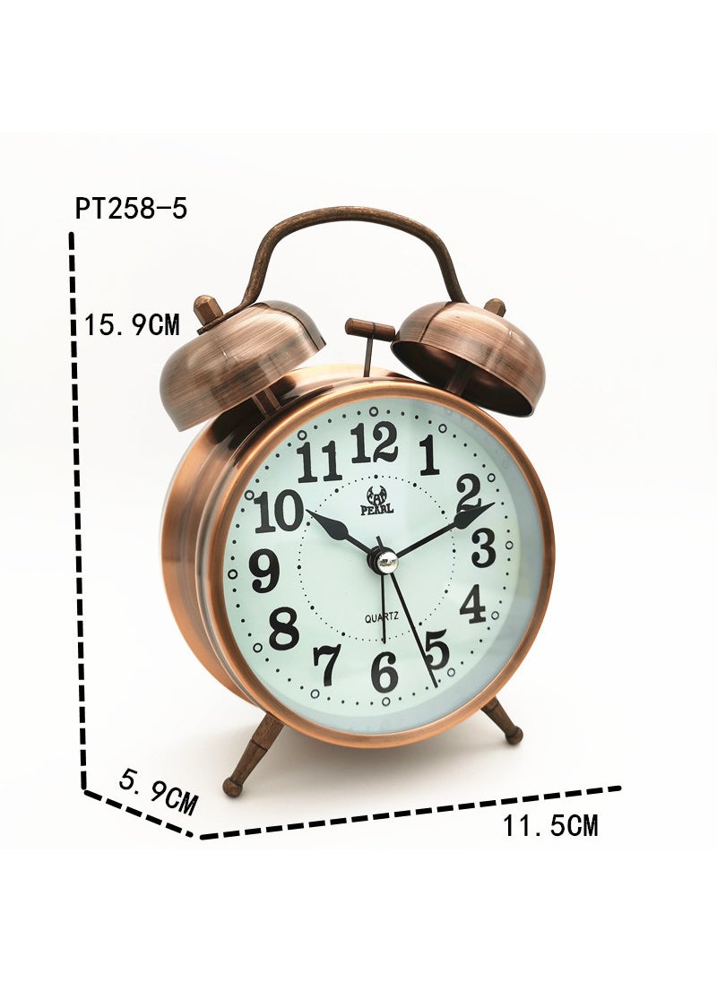 3.5 Twin Bell Alarm Clock Silent Sweep Copper PT258-5 luminous 4 inch