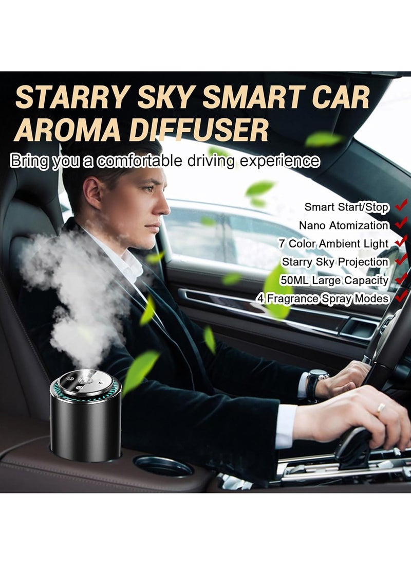 Smart Car Air Freshener, Car Air Freshener Diffuser with Starry Sky Projection and Perfume Oil, Rechargeable Car Aroma Diffuser, Auto On/Off Intelligent Car Diffuser, Cologne