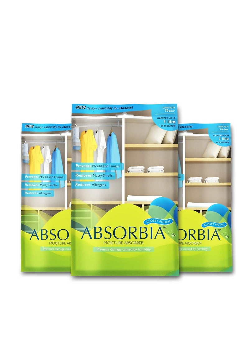 Absorbia Moisture Absorber| Absorbia Hanging Pouch - Family Pack of 3 (440ml Each)