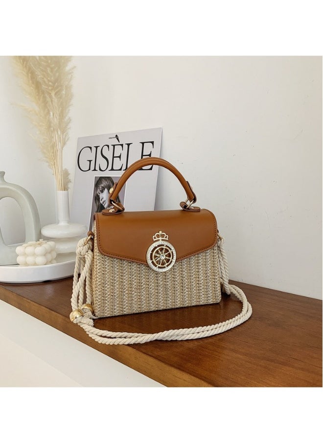 New Western Style Contrasting Grass Woven Box Small Square Bag