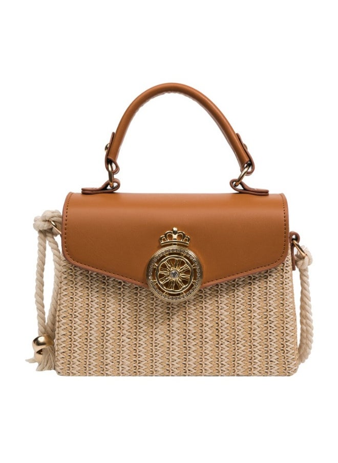 New Western Style Contrasting Grass Woven Box Small Square Bag