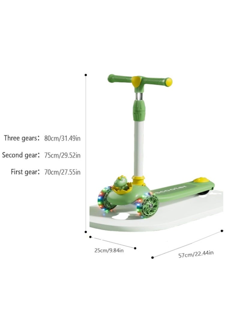 3 Wheel Scooter for Kids - Foldable & Unbreakable, 2-in-1 Kick Scooter with Music and Lights, Adjustable Height, Wide Deck, Flashing Wheel Light (Green)