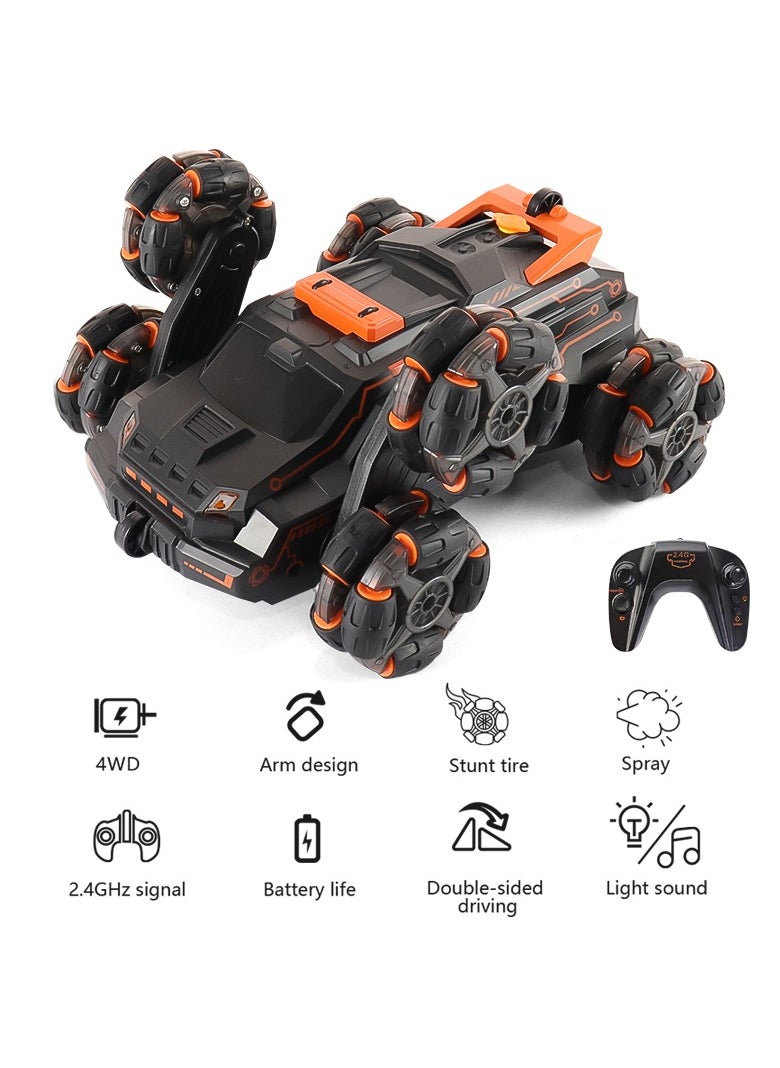 1:16 Scale RC Car Remote Control Car 2.4 GHz Six-Wheel 4WD Stunt Car,Arm Stunt Toy Car with Music Lights and Spray,Gift for Boys Girls Kids