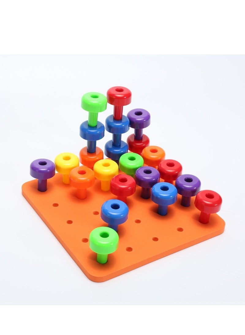 Montessori Peg Board Set Toy, Stackable Pegboard Game, Sorting & Stacking Games STEM Educational Toy, Color Matching & Shape Recognition Toy For Toddlers & Preschoolers Includes 30 Pegs and 1 Foam Board