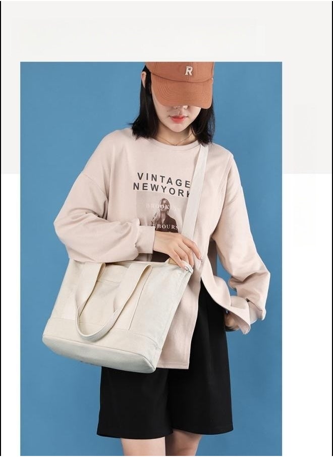 Unisex Student Large Capacity Canvas Shopping Bag Tote Bag, Student Lunch Carry Handbag Clutch Bag, Multi-compartment Single Bag Shoulder Crossbody Bag Sling Bag Side Bag for Kids Men and Women