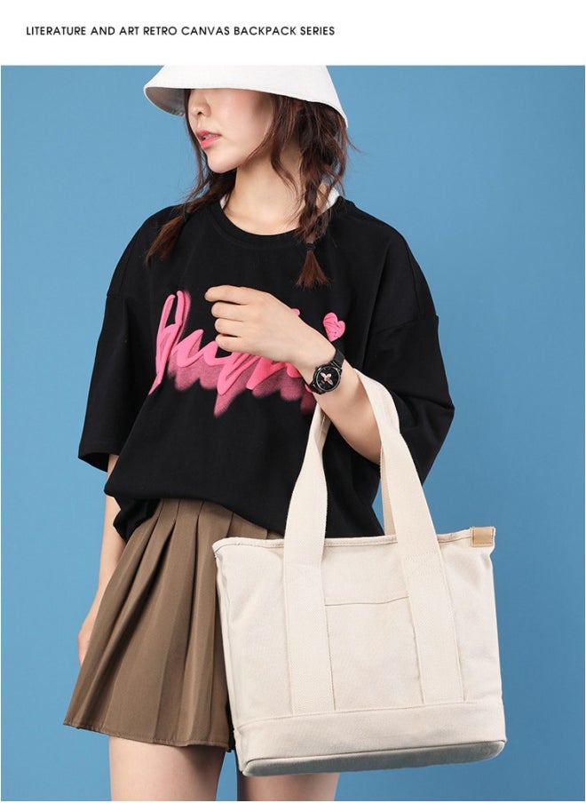 Unisex Student Large Capacity Canvas Shopping Bag Tote Bag, Student Lunch Carry Handbag Clutch Bag, Multi-compartment Single Bag Shoulder Crossbody Bag Sling Bag Side Bag for Kids Men and Women