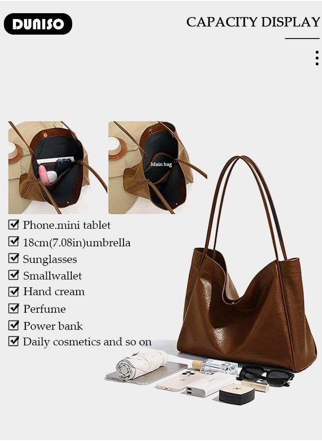 Women's Shoulder Tote Bag Faux Leather Handbag For Women Large Capacity Bucket Bag Fashionable Travel Messenger Shoulder Bag For Ladies Girls College Students