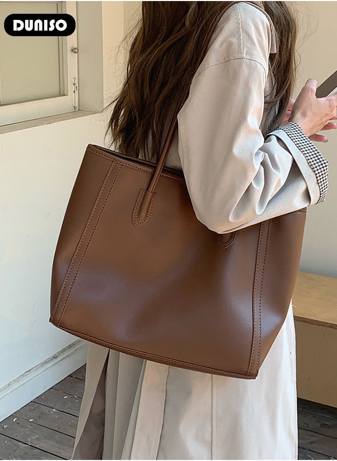 Women's Shoulder Tote Bag Faux Leather Handbag For Women Large Capacity Bucket Bag Fashionable Travel Messenger Shoulder Bag For Ladies Girls College Students