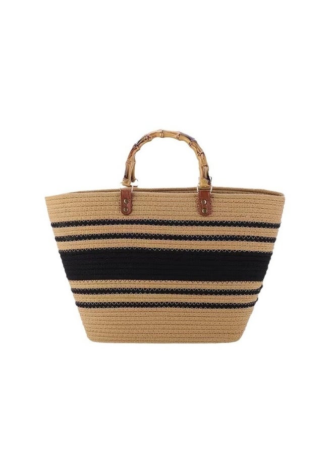 New Minimalist High-Capacity Striped Grass Woven Bag