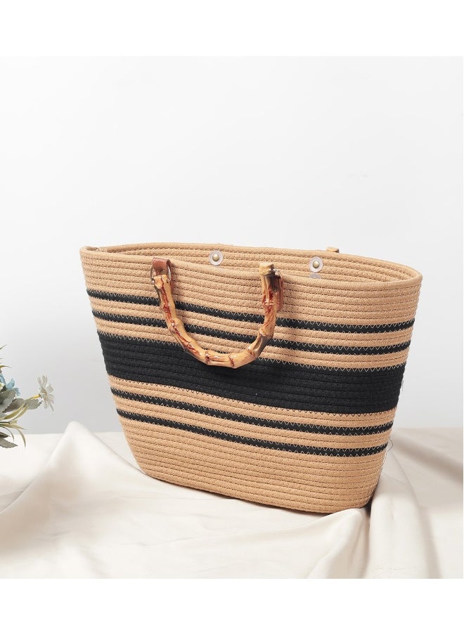 New Minimalist High-Capacity Striped Grass Woven Bag