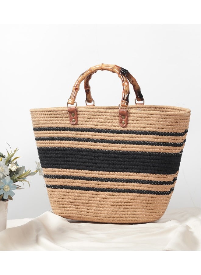 New Minimalist High-Capacity Striped Grass Woven Bag