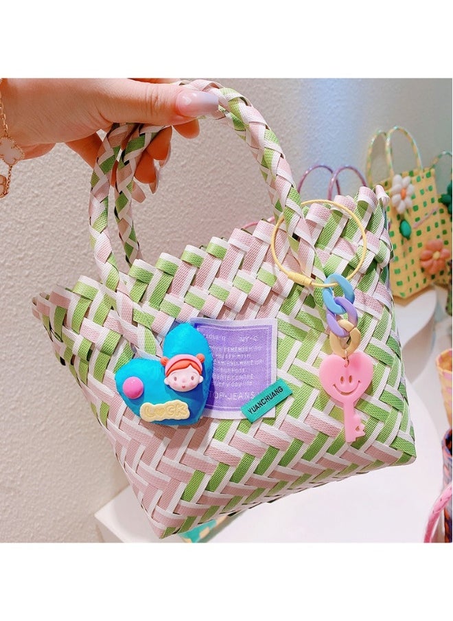 New Summer Cartoon Down Love Colorful Woven Vegetable Basket Bag