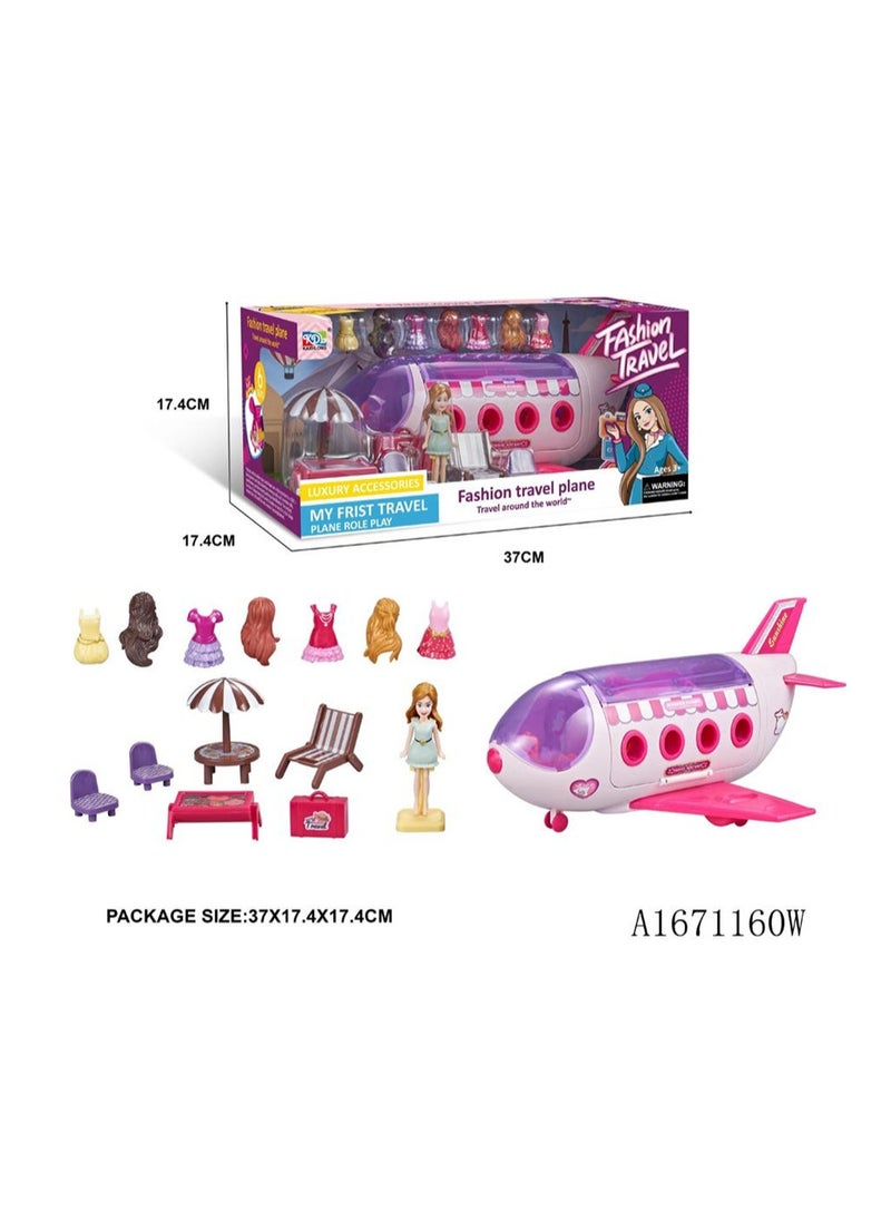 Fashion Travel Plane Playset – My First Travel Adventure Toy with Accessories for Kids | Luxury Plane Role Play with Dolls, Outfits, Furniture, and More | Perfect Gift for Kids 3+ | Portable and Engaging Travel Companion