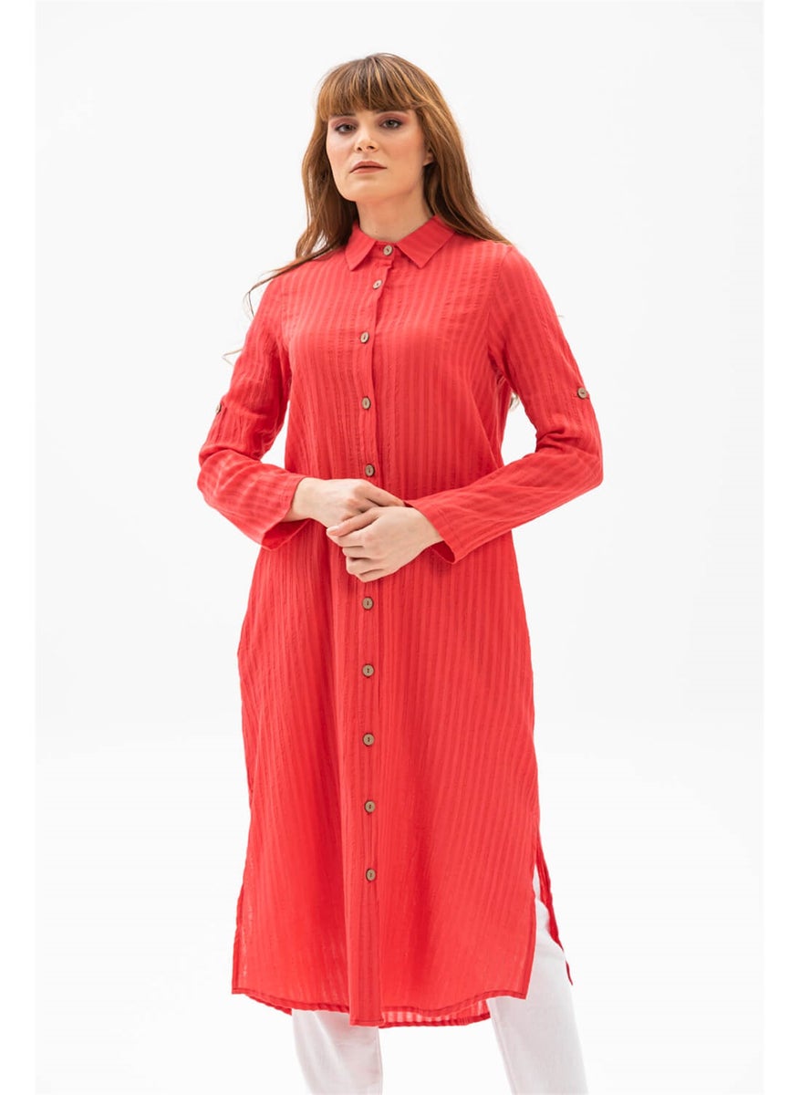 Long Sleeve Collar Seeker Tunic Coral Mrcn