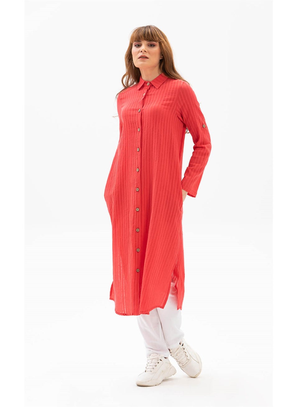 Long Sleeve Collar Seeker Tunic Coral Mrcn