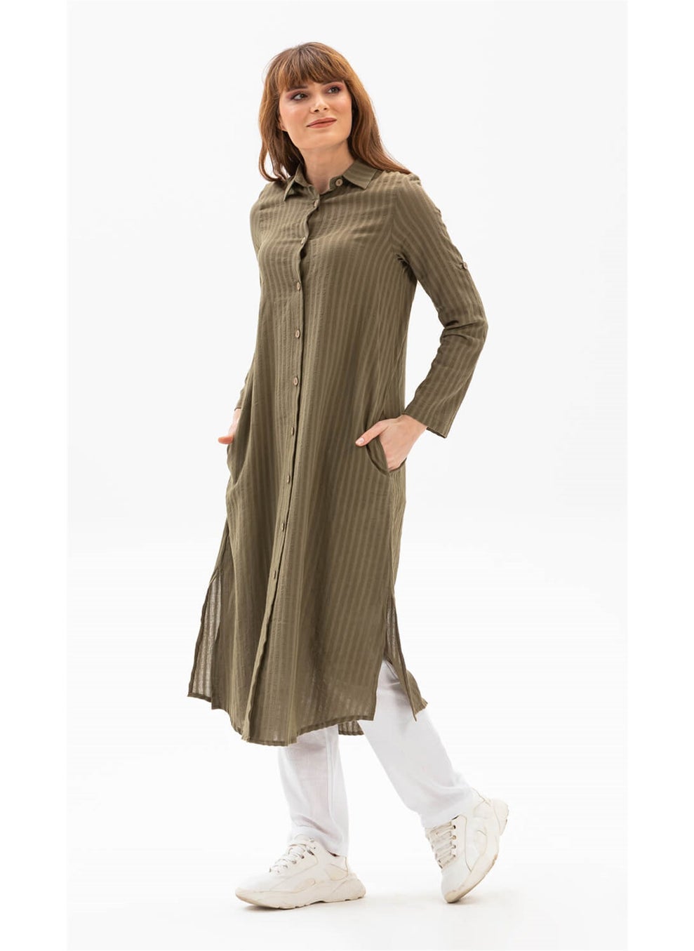 Long Sleeve Collar Seeker Tunic Khaki Hk