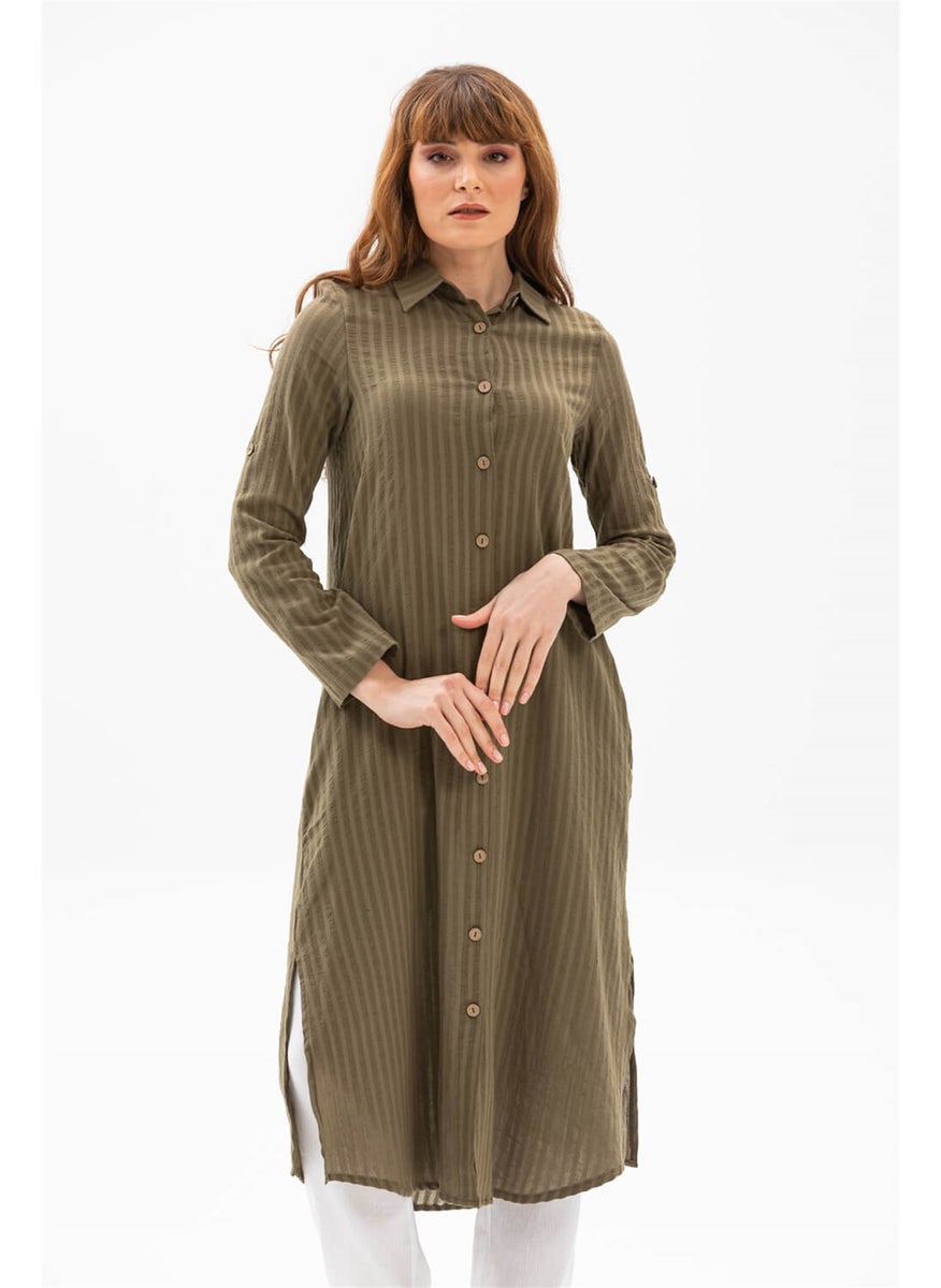 Long Sleeve Collar Seeker Tunic Khaki Hk