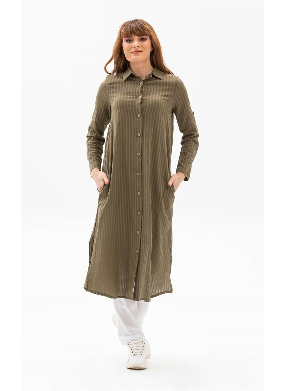 Long Sleeve Collar Seeker Tunic Khaki Hk