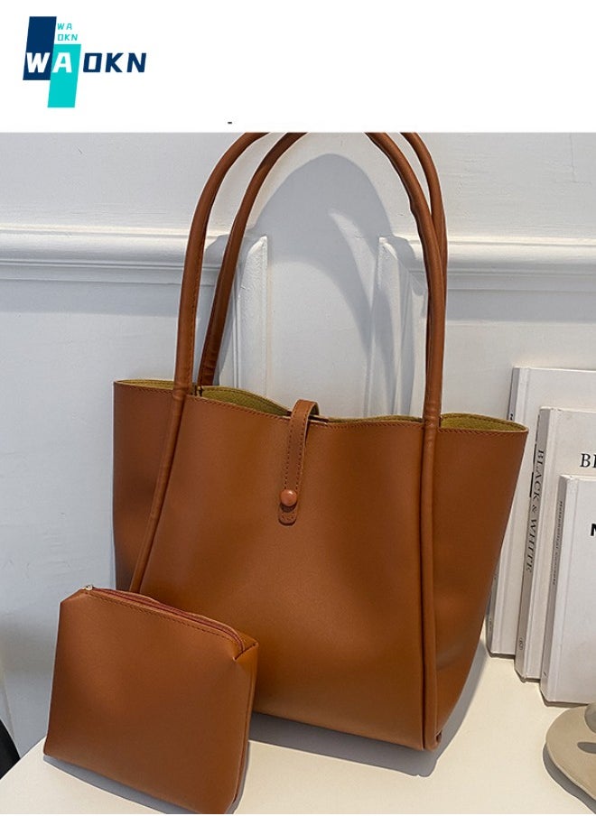 Korean Version of Solid Color Mother Bag New Women's Bag Simple Portable Tote Bag Large Capacity Fashion Shoulder Bag