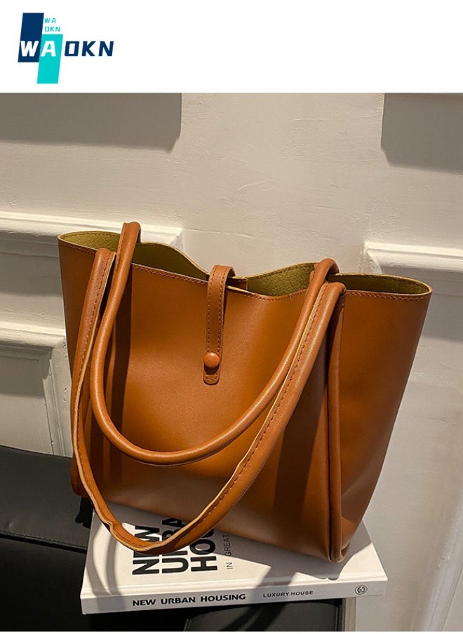 Korean Version of Solid Color Mother Bag New Women's Bag Simple Portable Tote Bag Large Capacity Fashion Shoulder Bag