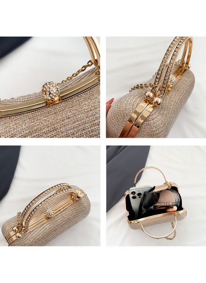 Women's Delicate Clutch, Ladies Rhinestone Banquet Bag Tote Bag Handbag, Fashion Chain Shoulder Bag Carrying Bag Sling Bag Side Bag for Party Dinner Wedding (Gold)