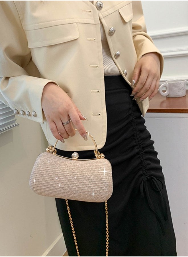 Women's Delicate Clutch, Ladies Rhinestone Banquet Bag Tote Bag Handbag, Fashion Chain Shoulder Bag Carrying Bag Sling Bag Side Bag for Party Dinner Wedding (Gold)