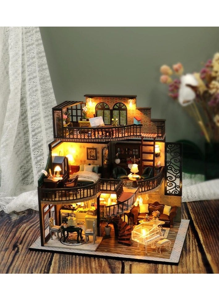 3D baby house kit with miniature miniature LED lights Dollhouse Children's Girls Colour:Colourful model:1