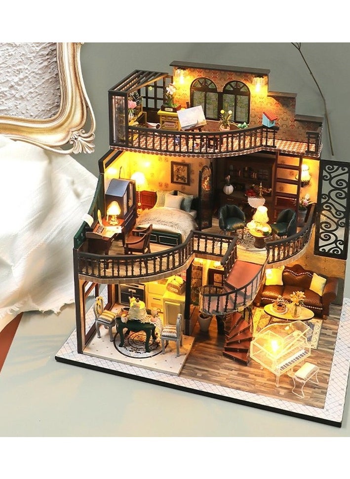 3D baby house kit with miniature miniature LED lights Dollhouse Children's Girls Colour:Colourful model:1