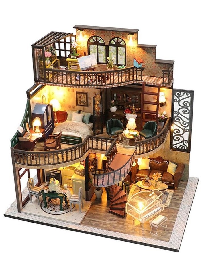 3D baby house kit with miniature miniature LED lights Dollhouse Children's Girls Colour:Colourful model:1