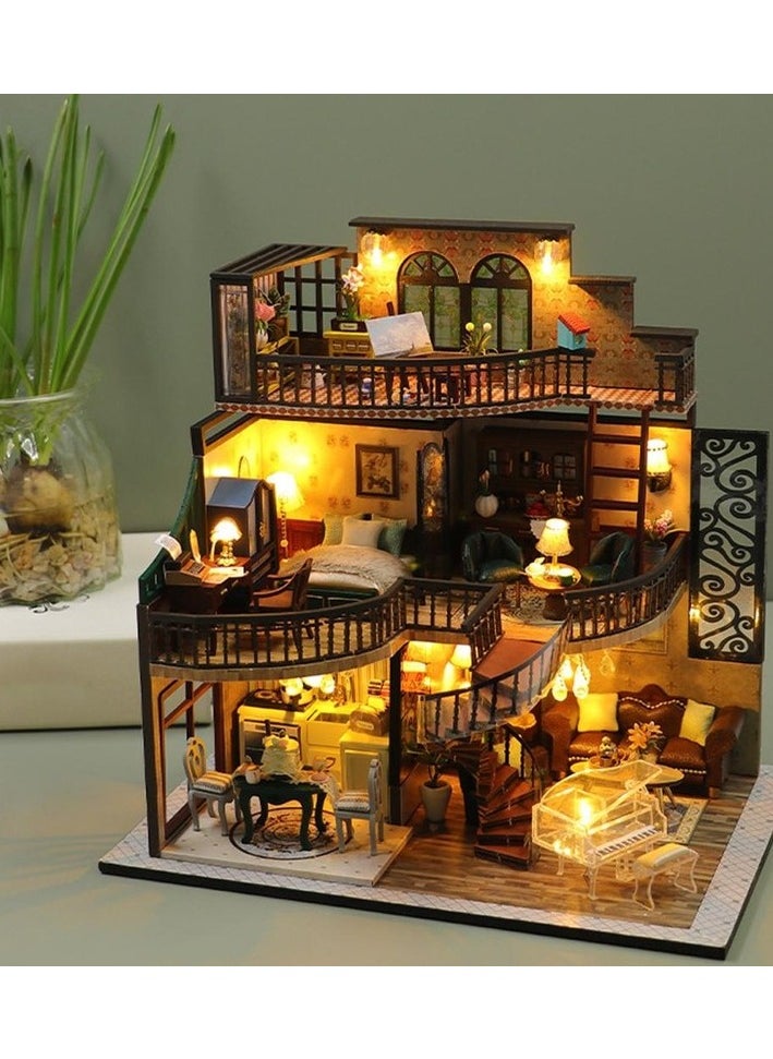 3D baby house kit with miniature miniature LED lights Dollhouse Children's Girls Colour:Colourful model:1