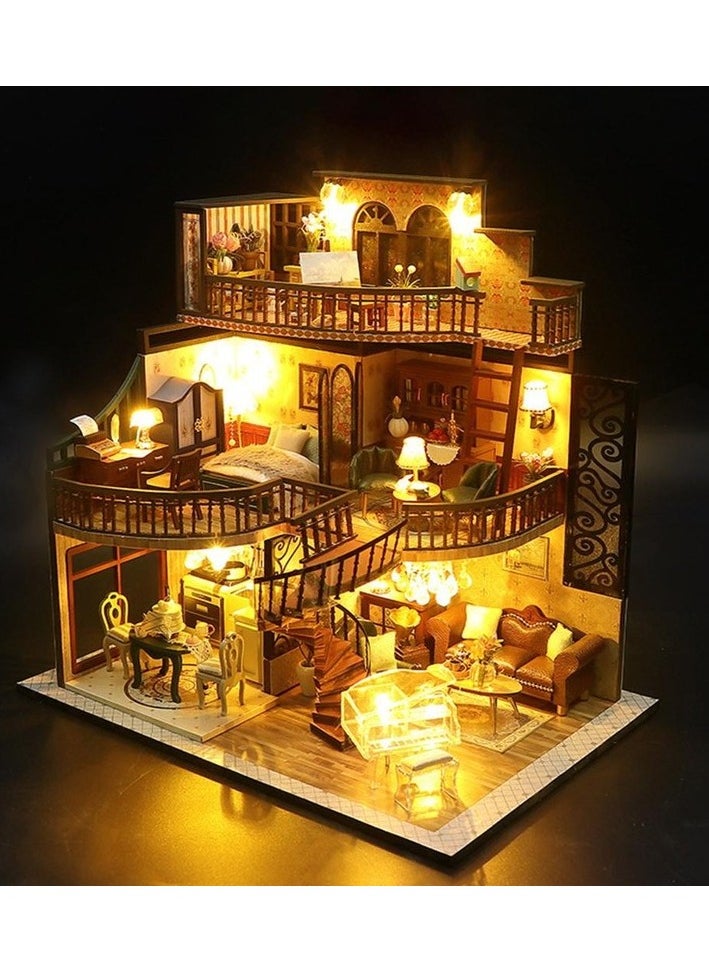 3D baby house kit with miniature miniature LED lights Dollhouse Children's Girls Colour:Colourful model:1