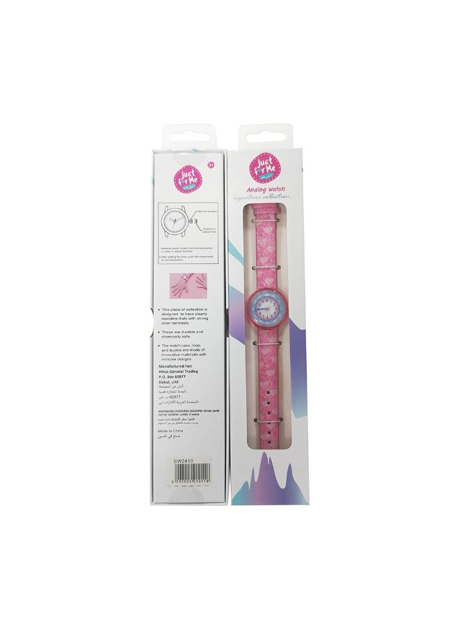 Just For Me Pink Glitter Heart Analog Watch with Fabric Strap