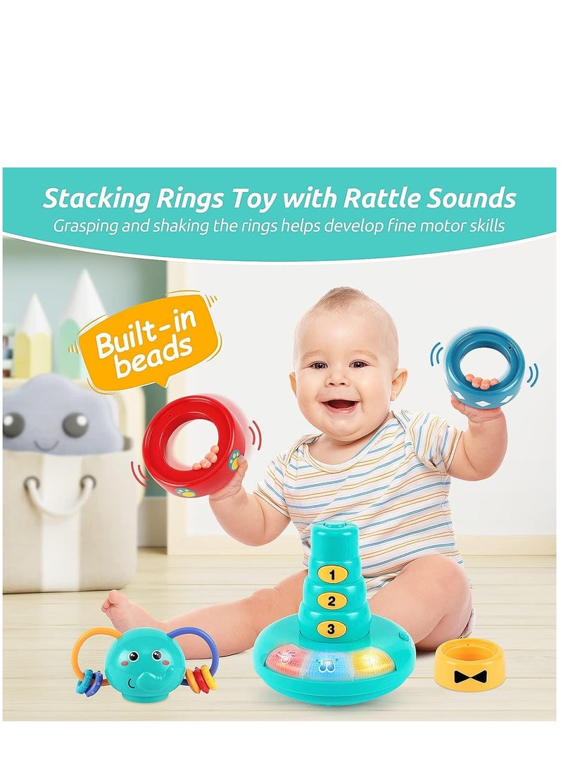 Music Toys for Babies 6-12 Months Interactive Elephant Music Roly-Poly w/Stacking Ring Rattle Toy Early Educational Sensory Toys for Kids 6-12 Months