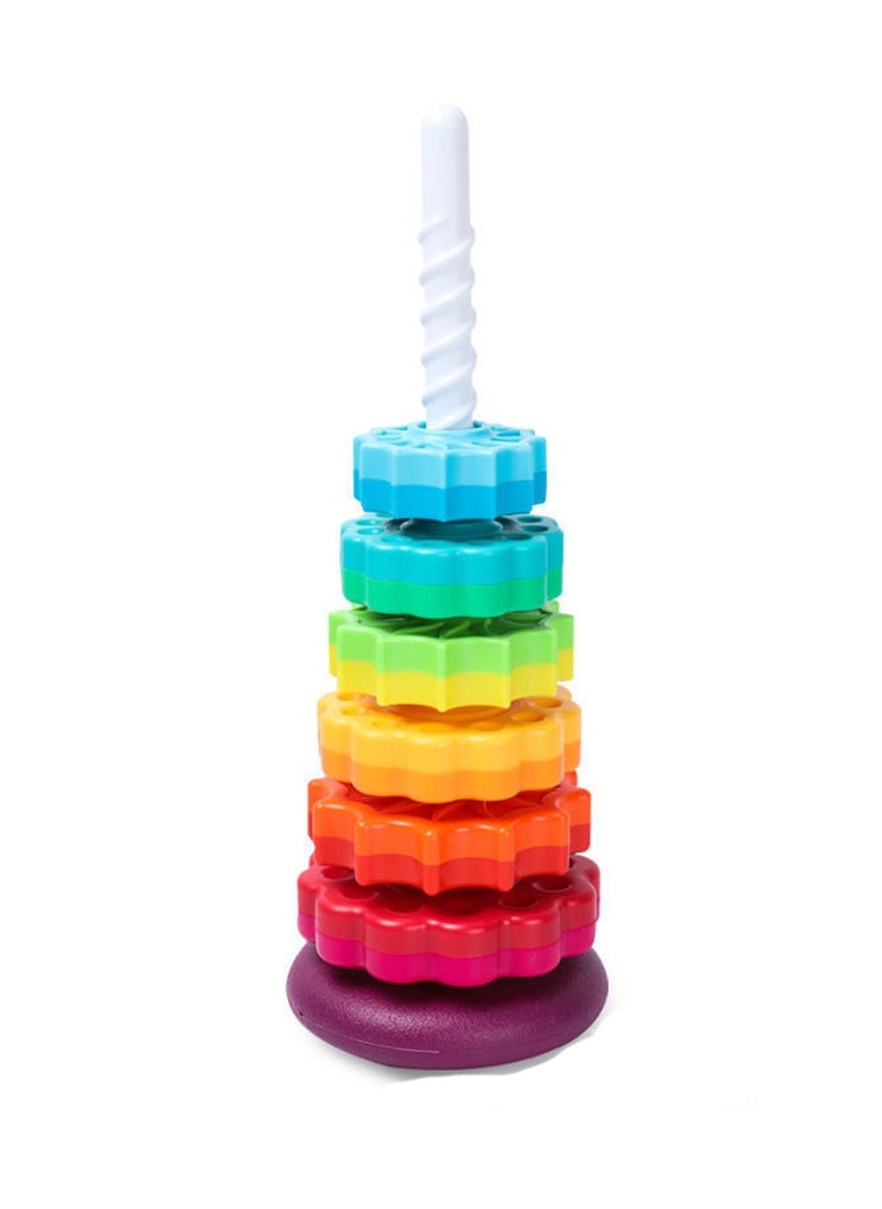 Rainbow Tower Turn Around Baby Stacking Toy Children'S Educational Toy 0-2 Years Old Fun Ring Early Education Toy