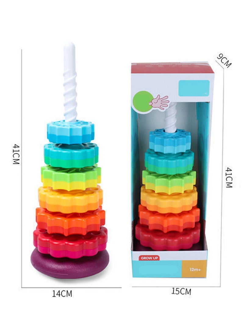 Rainbow Tower Turn Around Baby Stacking Toy Children'S Educational Toy 0-2 Years Old Fun Ring Early Education Toy