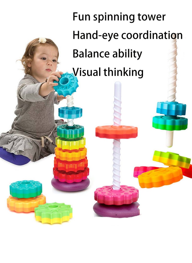 Rainbow Tower Turn Around Baby Stacking Toy Children'S Educational Toy 0-2 Years Old Fun Ring Early Education Toy