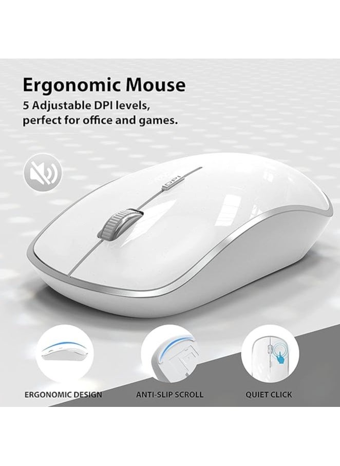 Wireless Keyboard and Mouse Combo,2.4G Slim Wireless Keyboard Mouse-Portable, Full Size, Ergonomic, 2400 DPI,Extreme Power Saving,Sleek Design-White+Silver (White)