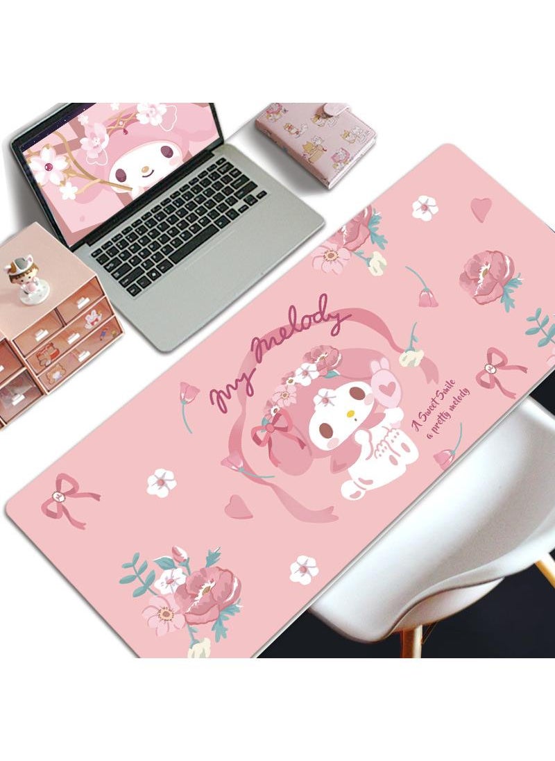 My Melody Girls Gift Gaming Mouse Pad Extended Large Mat Desk Pad Stitched Edges Mousepad Long Mouse Pad And Non-Slip Rubber Base Mice Pad 800X300X4mm