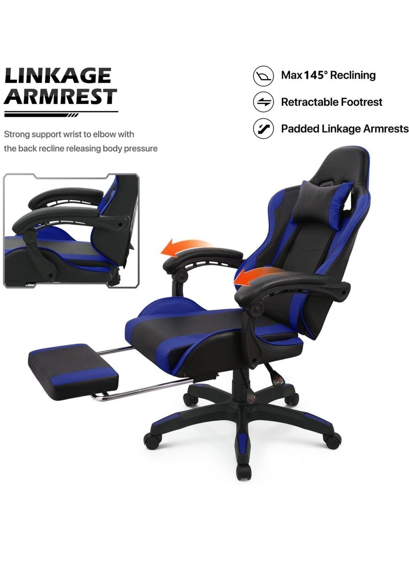 Gaming Chair with Footrest, Racing Gaming Chair, Computer Gamer Chair Ergonomic Game Chair with Adjustable Headrest and Lumbar Support