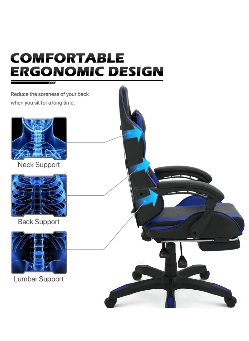 Gaming Chair with Footrest, Racing Gaming Chair, Computer Gamer Chair Ergonomic Game Chair with Adjustable Headrest and Lumbar Support