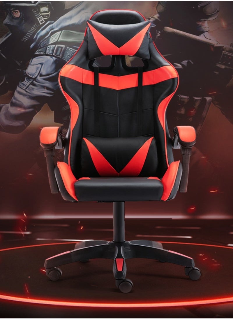 Adjustable Racing Gaming Chair, Ergonomic Design Lumbar High Back PU Leather with Comfortable Armrest and Headrest, Red/Black